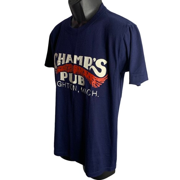 Vintage 80s Champs Pub Crewneck T Shirt M Blue Single Stitch Russell Eagle Tag - Picture 6 of 7